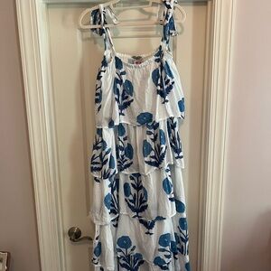 Victoria Dunn White and Blue Spaghetti Strap Sundress